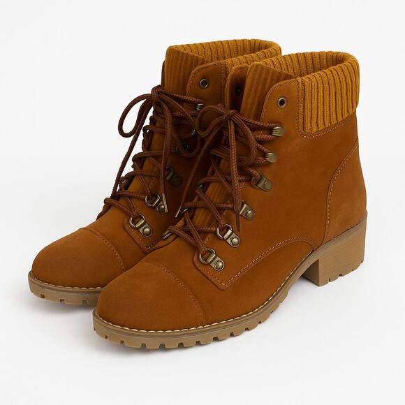 Universal Thread Women’s Boots Size 11 Brown Lace Up Knit Collar Ankle - Picture 1 of 9